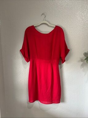 Kindle Women’s Bright Red Short Boxy Sleeve Shift Mini Dress Sz M Summer Chic